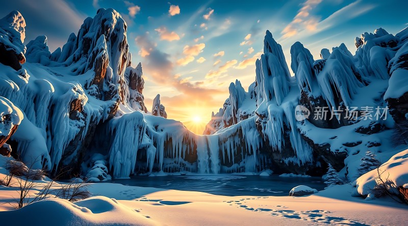 冰封仙境日出雪原