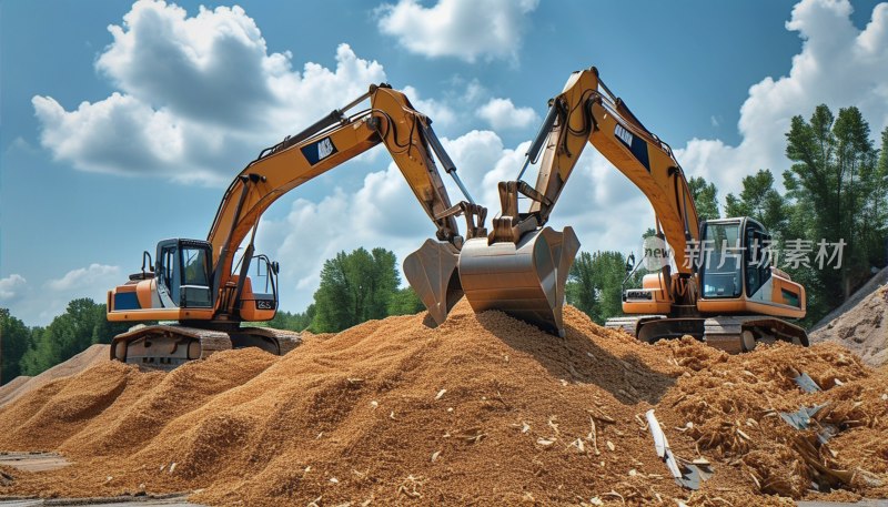 挖掘机装载木屑