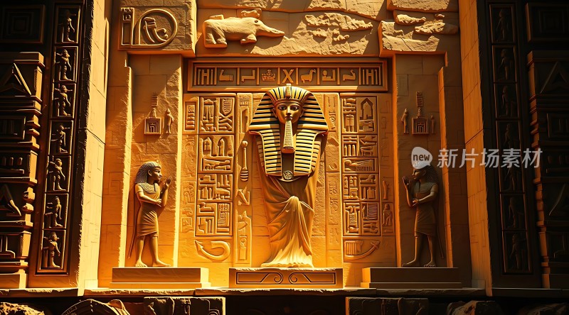 古埃及法老雕像与象形文字