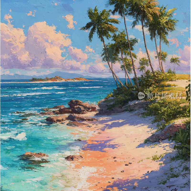 海边椰林夏日风景插画
