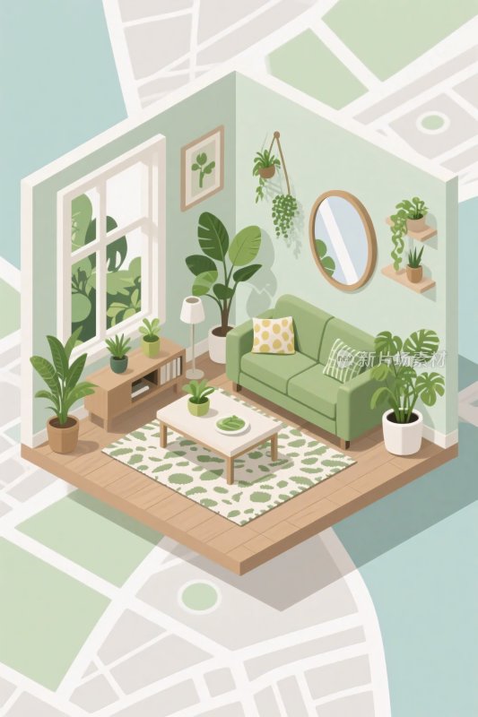 室内等距插画客厅
