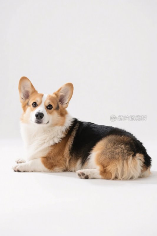 趴着的三色柯基犬