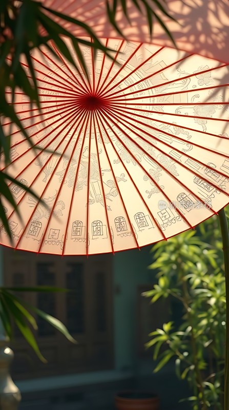 红色油纸伞下的宁静时光