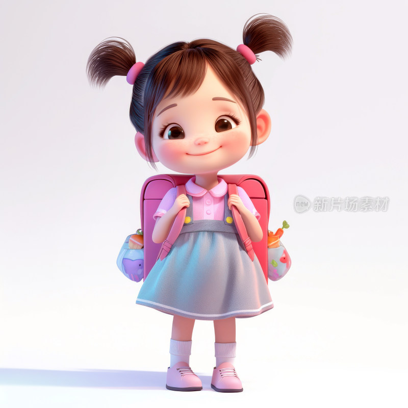 卡通小女孩小学生儿童3D卡通人物插画