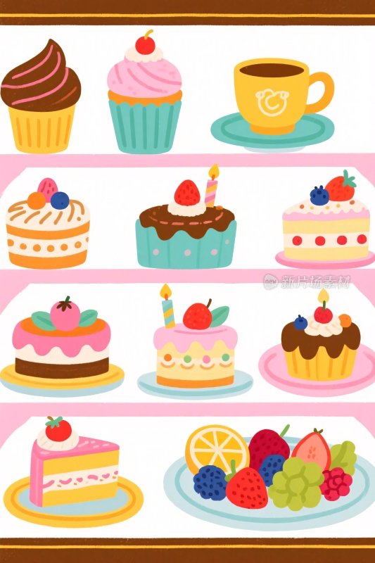 可爱卡通甜点插画