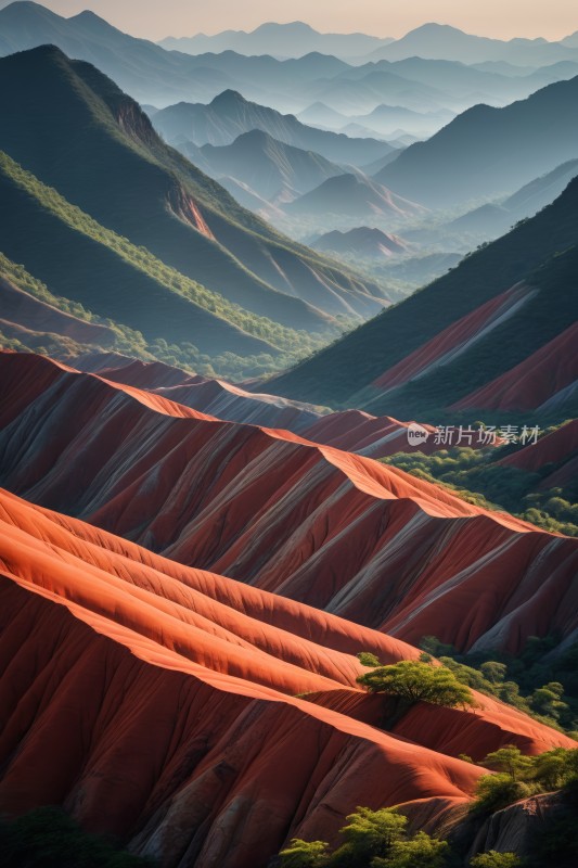 有红绿相间山丘和树木高清风景图片