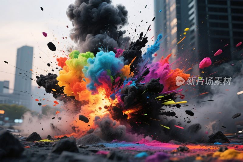 城市彩色爆炸艺术场景