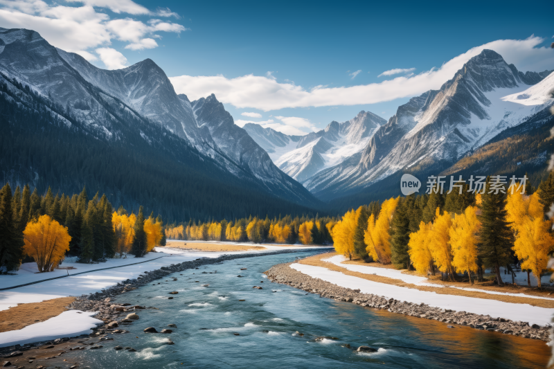 山上有雪河水流过风光风景图片