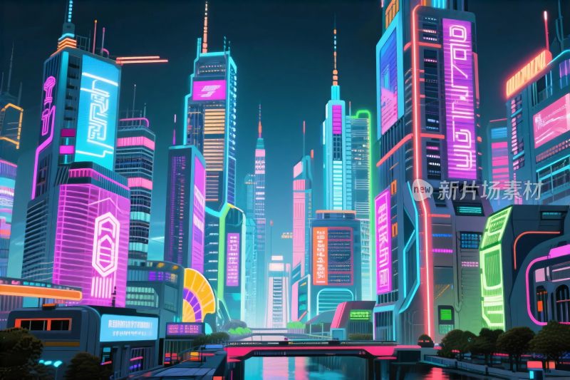 未来都市霓虹插画