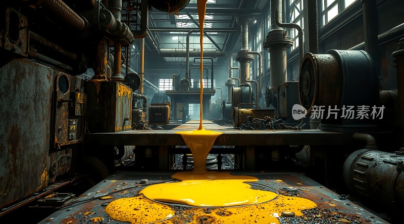 工业场景下的黄色液体流淌