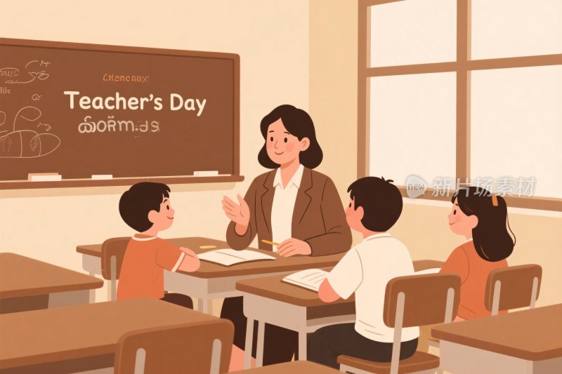 教师节教师与学生插画