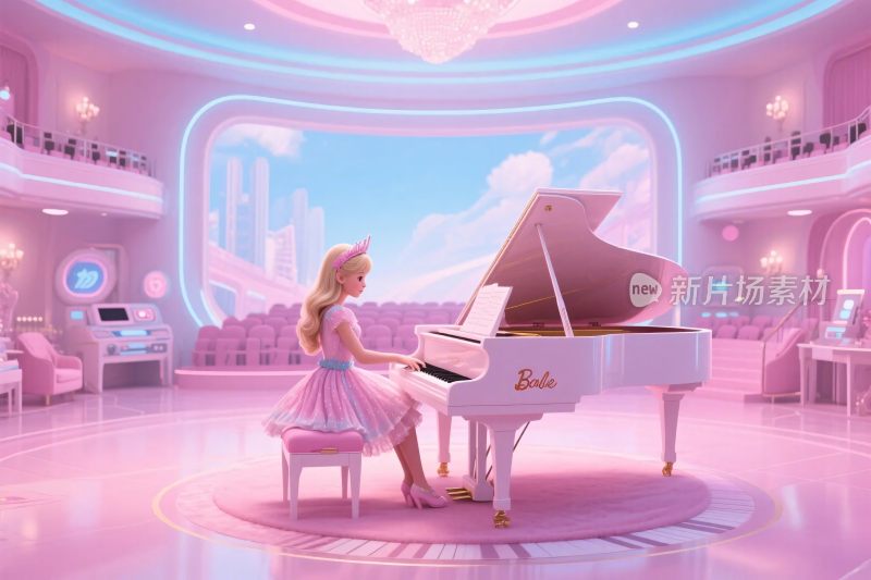 梦幻粉色钢琴演奏场景