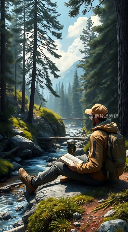 林间小溪旁的阅读时光