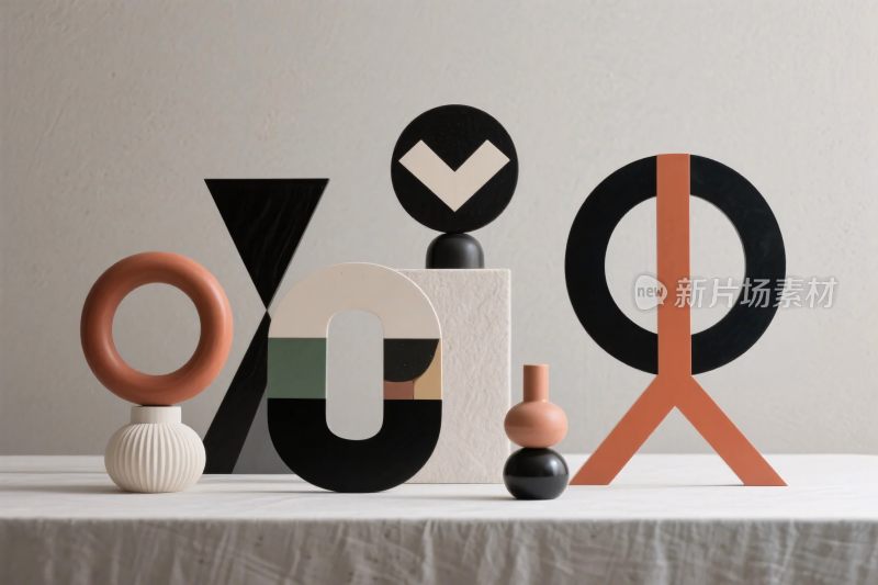 抽象几何字母摆件展示