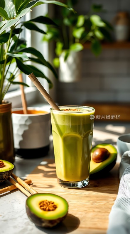 阳光下的牛油果奶昔