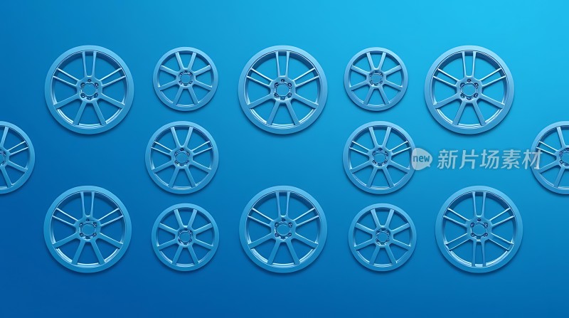 新片场素材 蓝色背景下的车轮阵列