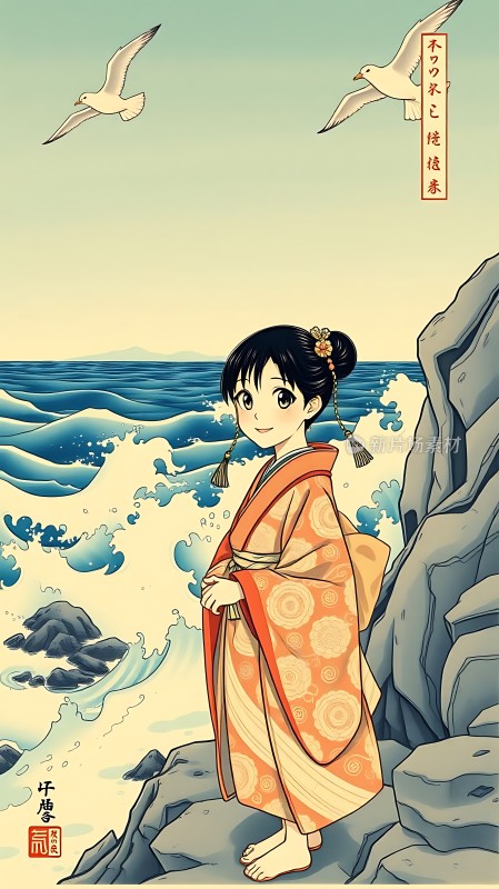 海边的和服少女
