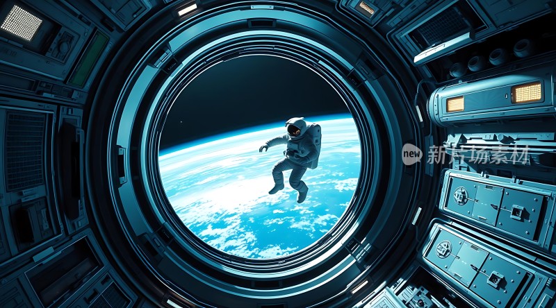 宇航员太空漫步地球美景尽收眼底
