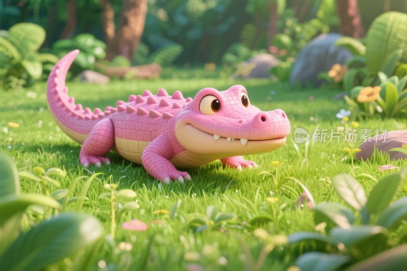 粉色卡通鳄鱼插画
