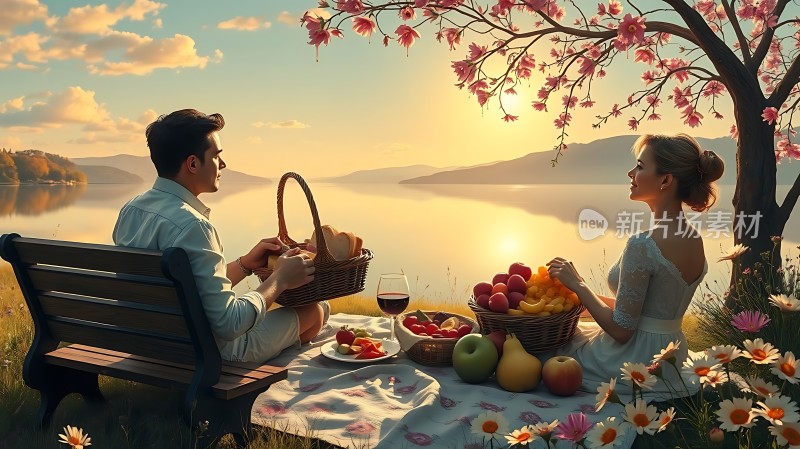 湖畔浪漫野餐