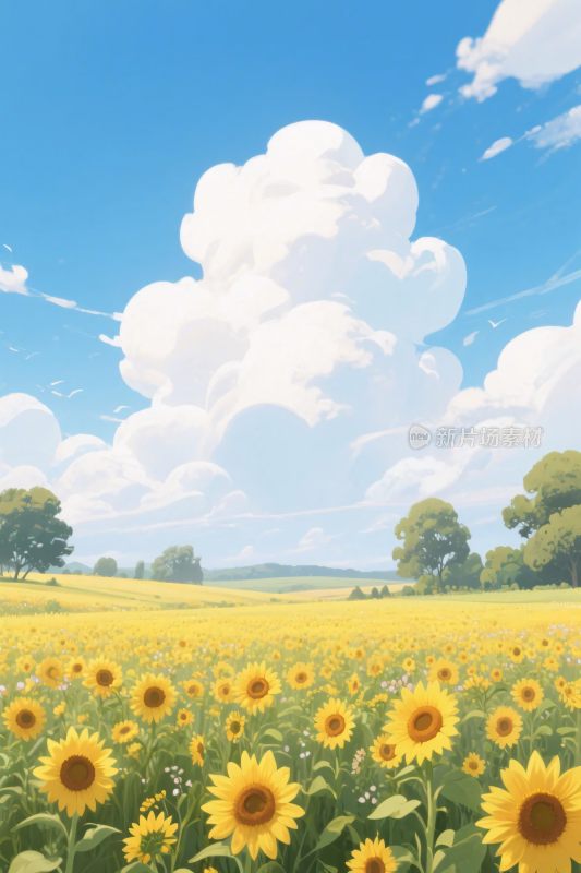 向日葵田园风景插画