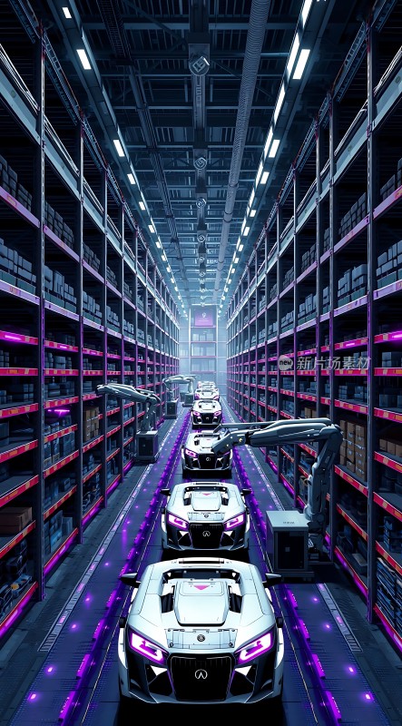 未来工厂智能机器人与豪华跑车共舞