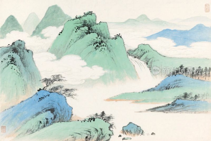 山水云雾水墨画