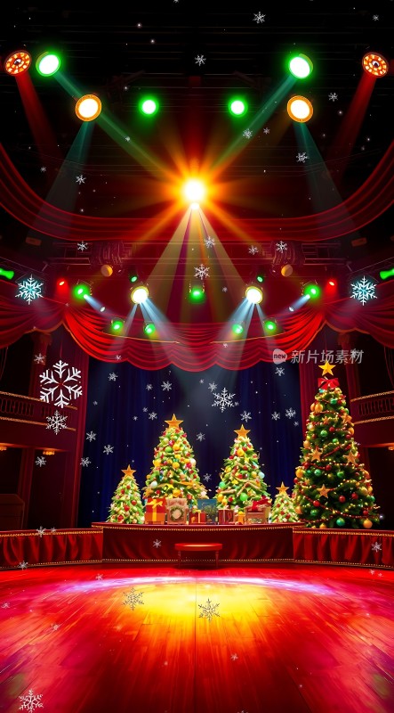 舞台上的圣诞树与灯光