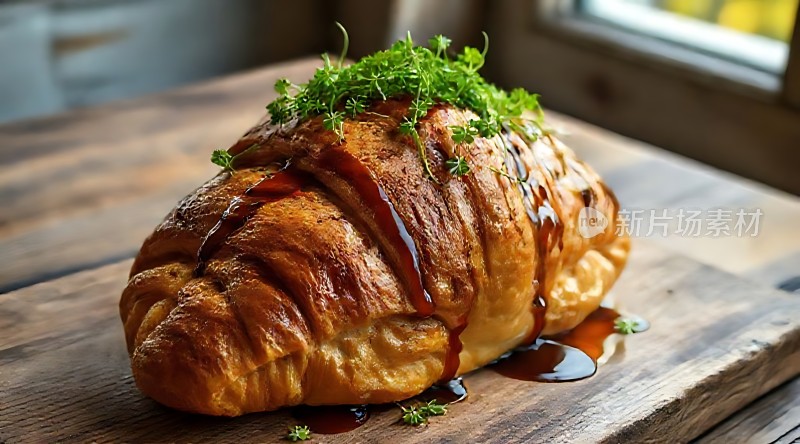 法式可颂面包配酱汁与香草