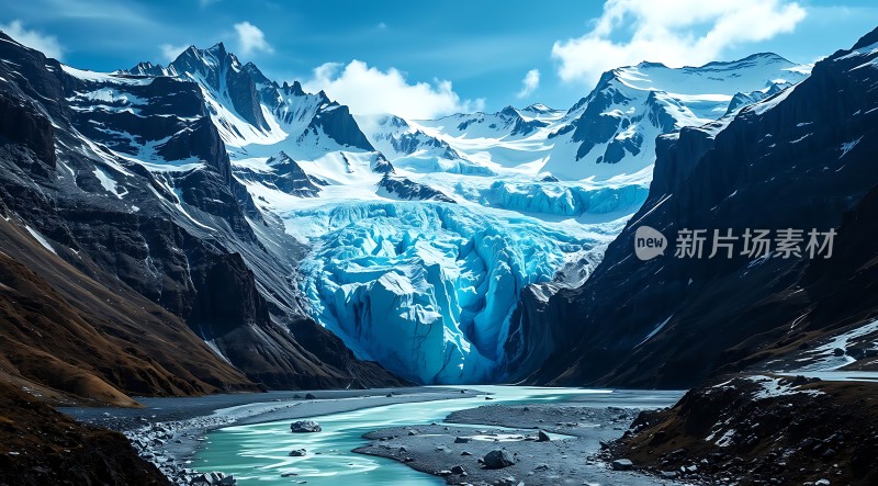 冰川奇景雪峰环绕下的冰河美景