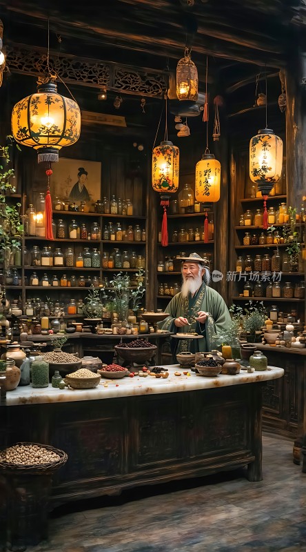 古风药铺里的老中医