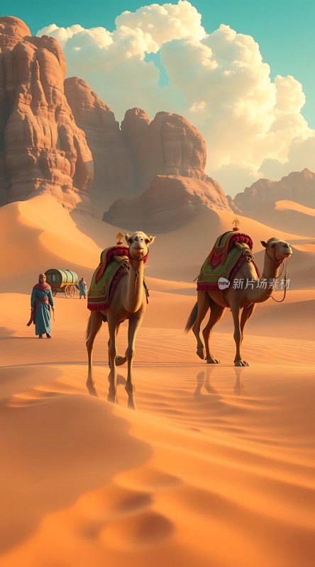 沙漠驼队穿越金色沙海的旅程