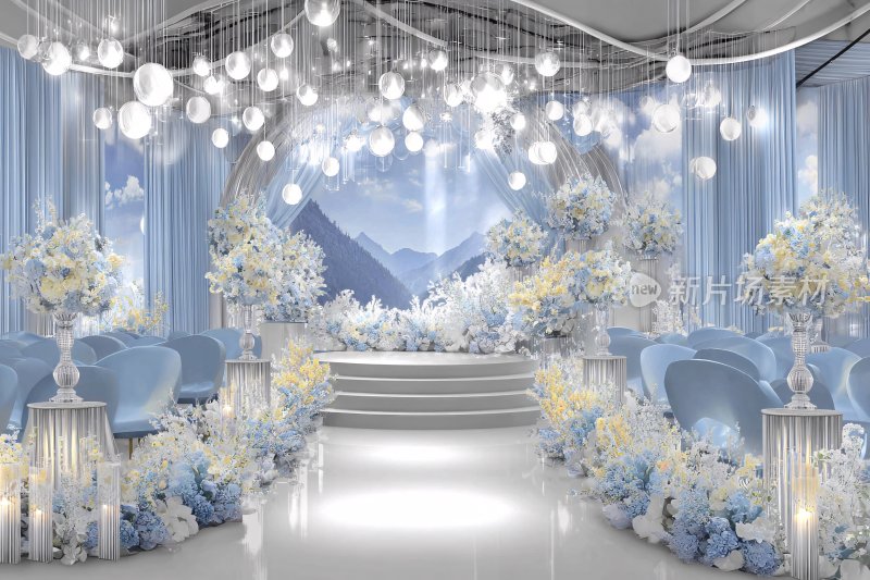 梦幻蓝白色系婚礼场景布置