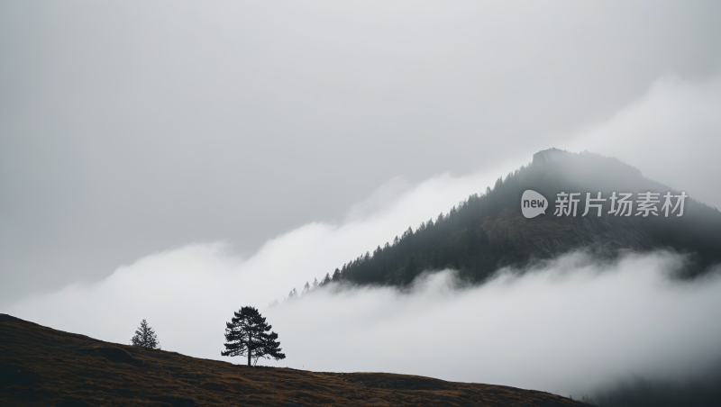 山上的一棵孤树高清风景图片