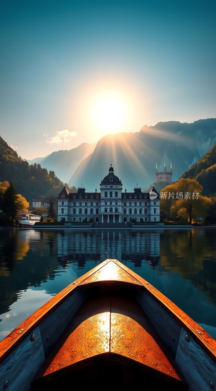 湖畔古堡日落美景