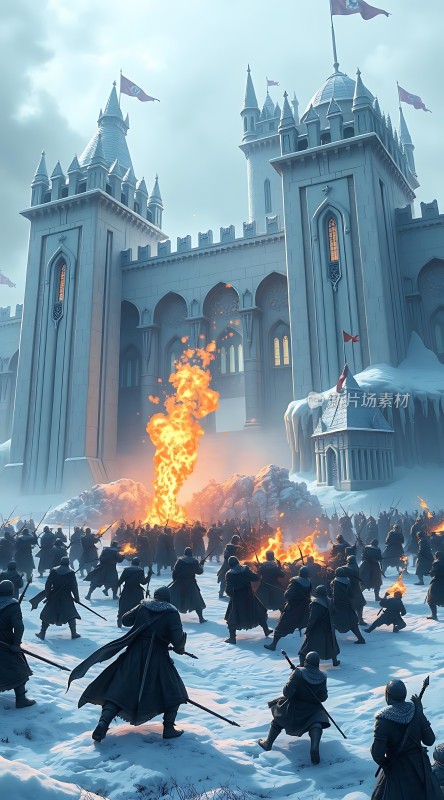 雪地战火中的城堡攻防战