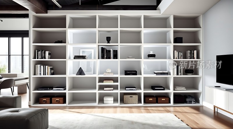 现代家居设计简约风格的书架展示