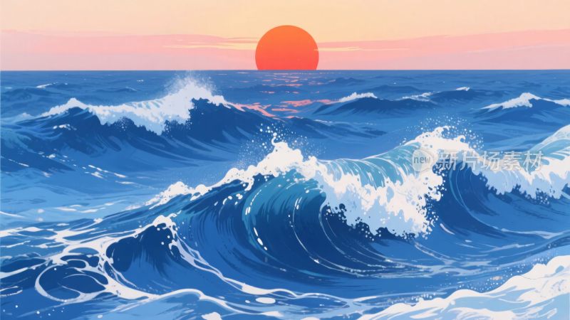 海上日出插画