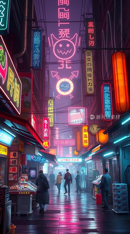 霓虹灯下的繁华夜市