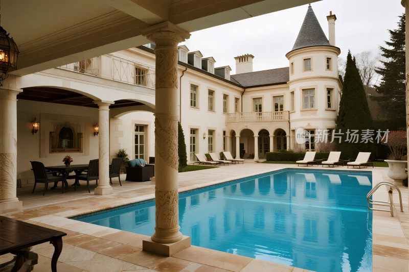 豪华别墅与泳池景观