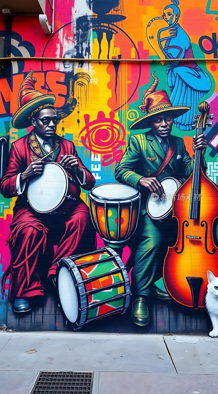 街头乐手与猫咪共舞