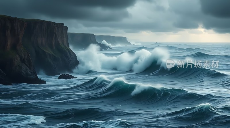 风暴海浪与悬崖