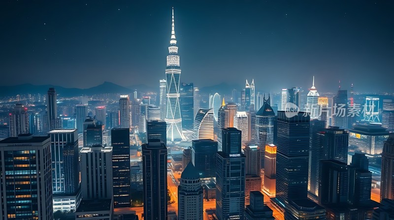 璀璨都市夜景灯火辉煌高楼林立