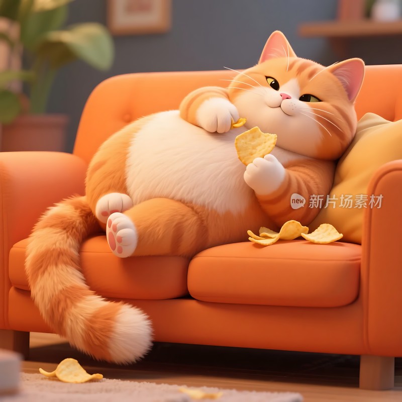 橘猫沙发零食