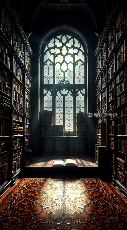 阳光下的古老图书馆