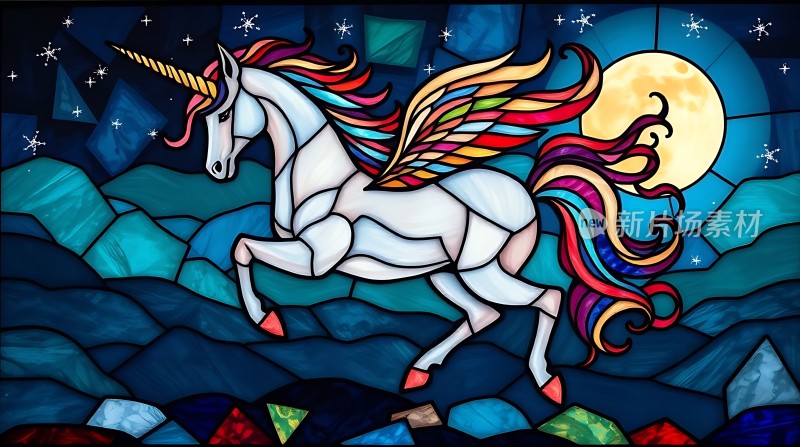 彩色独角兽夜空飞行