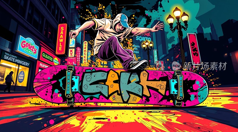 滑板少年炫酷特技表演