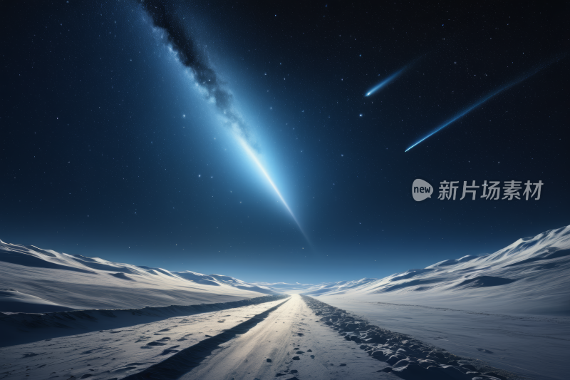 的雪路视图天空中一颗彗星高清背景图片