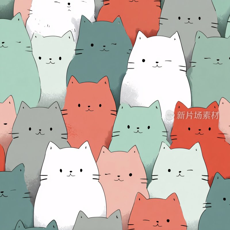 可爱多彩猫咪插画