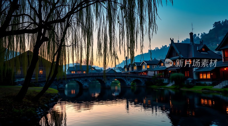 古桥夜色映水乡